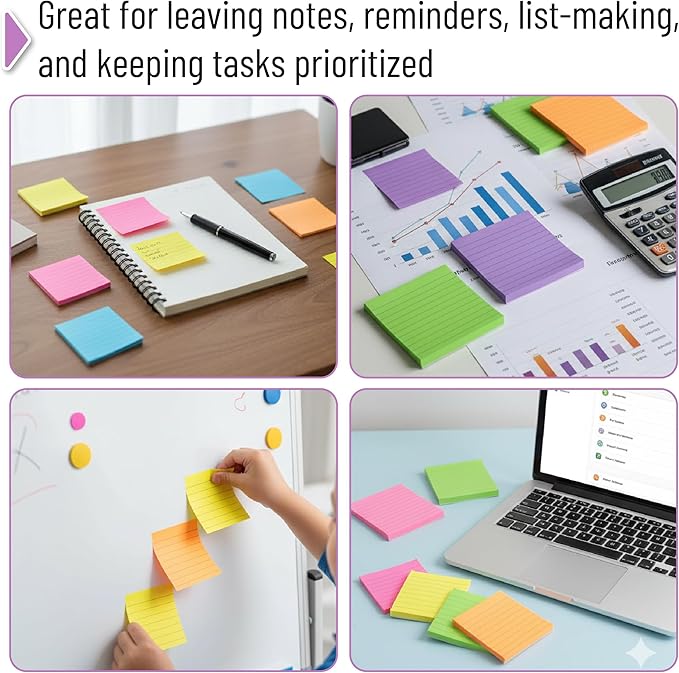 Mr. Pen- Lined Sticky Notes Set, 16 Pads, 4"x6" & 3"x3", 720 Sheets, Sticky Notes with Lines, Ruled Post Stickies, Memo Pads, Self-Stick Note Pad for Office, School, Home, Study & Organization