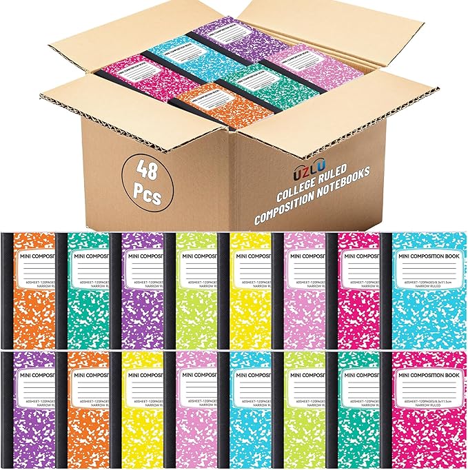 48 Pack 4.5" x 3.25" Mini Composition Notebooks Bulk 8 Colors Cute Composition Books 60 Sheets Narrow Ruled Small Pocket Notebook Pocket Sized Marble Journal for Students College Office