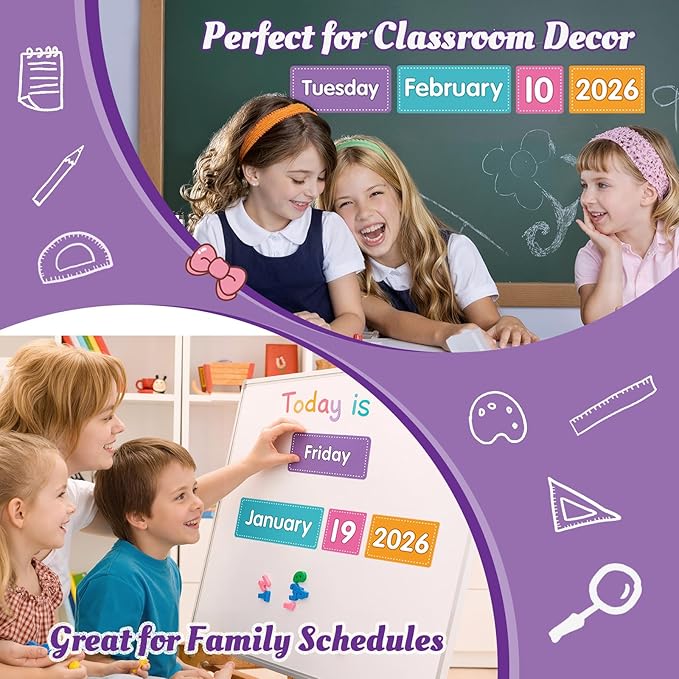 Colorful Magnetic Classroom Calendar for Whiteboard - 63 PCS Calendar Magnets Set with 2 Storage Boxes for Classroom & Home Decor