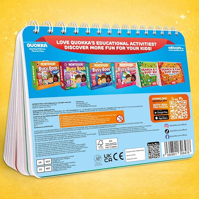 QUOKKA Busy Book for Toddlers 3-5 – Adventure Search and Find Activity Pad - Toddler Dry Erase Learning Workbook with Markers for Travel Quiet Time