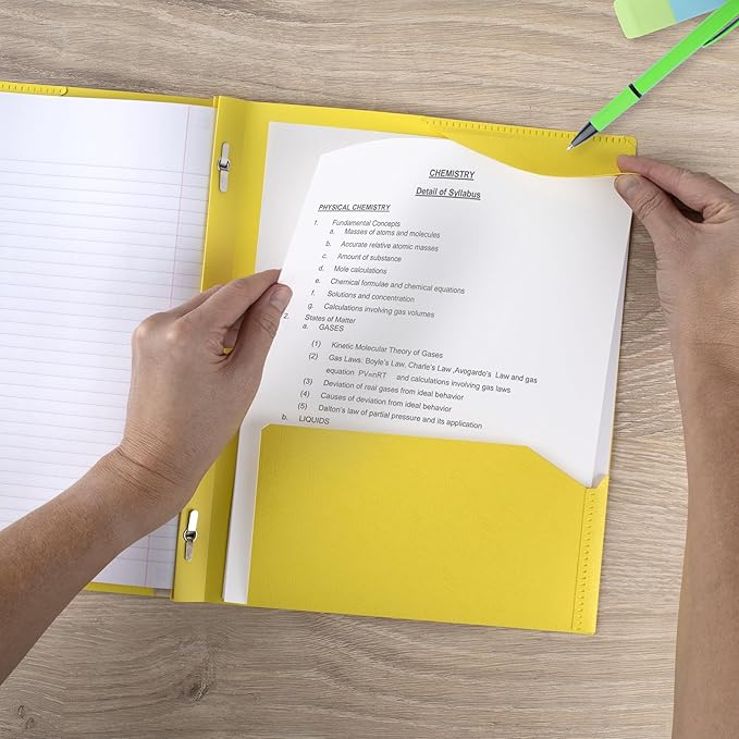 Five Star 2-Pocket Folder, Plastic Folder with Stay-Put Tabs and Prong Fasteners, Holds 8-1/2" x 11" Paper, Vivid Yellow (340300S)