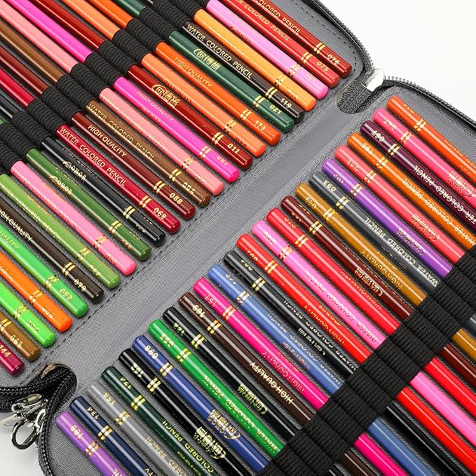 Vomgomfom 252 Slots Pencil Bag, 5-Layer Zipper Art Supply Organizer, PU Leather Portable Colored Pencil Case with Handle for 252 Watercolor Pens, Gel Pens (Black)