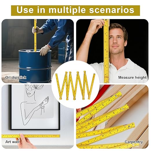 Portable 10-Fold Oil Tank Measuring Stick 78" (2m), Durable Wooden Fuel Tank Dipstick Folding Stick Ruler for Checking Accurate Fuel Level (Yellow)