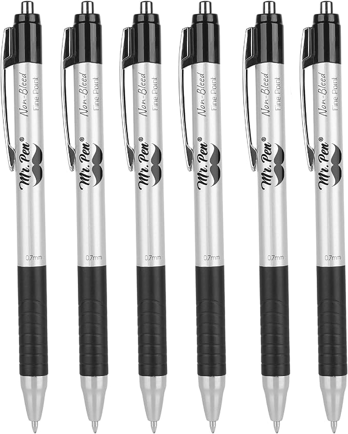 Mr. Pen- Retractable Bible Journaling Pens, 6 Pack, Black Ink, 0.7 mm Fine Tip, Smooth Writing Pen, No Smear, Comfortable Grip, Ideal for Bible Journaling, Note-Taking, Writing & Daily Use