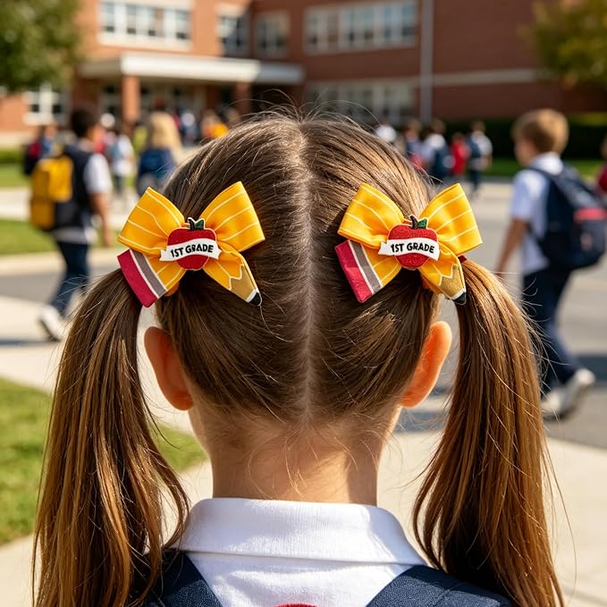 1ST Grade Back to School Supplies, 1ST Grade Back to School Hair Clips for Girls, Pencil Hair Clips Cute Yellow Hair Bows Hair Accessories for Girls First Grade First Day of School Gifts- 2Pcs