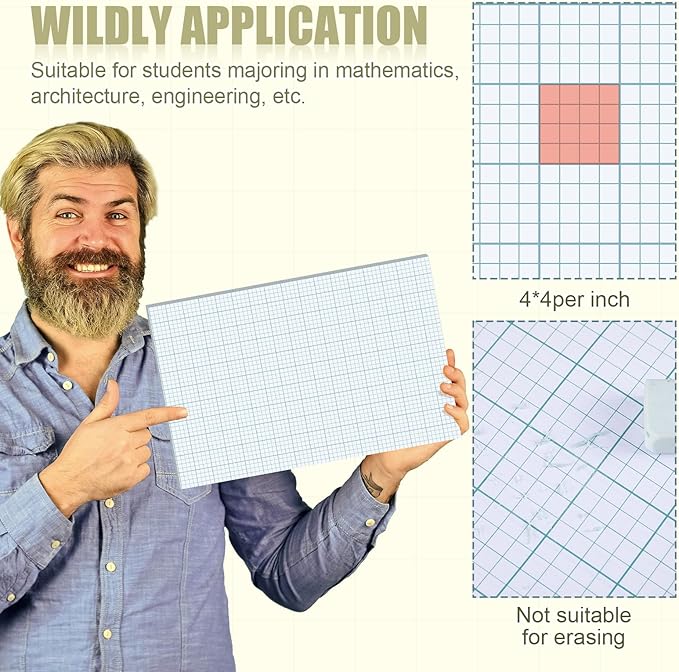 Ctosree 6 Pack 11" x 17"graph Paper Pads, 4×4 Quad Ruled, 50 Sheets/100 Pages Graph Paper Pad for Engineer Architect Designer Mathematician Draftsman