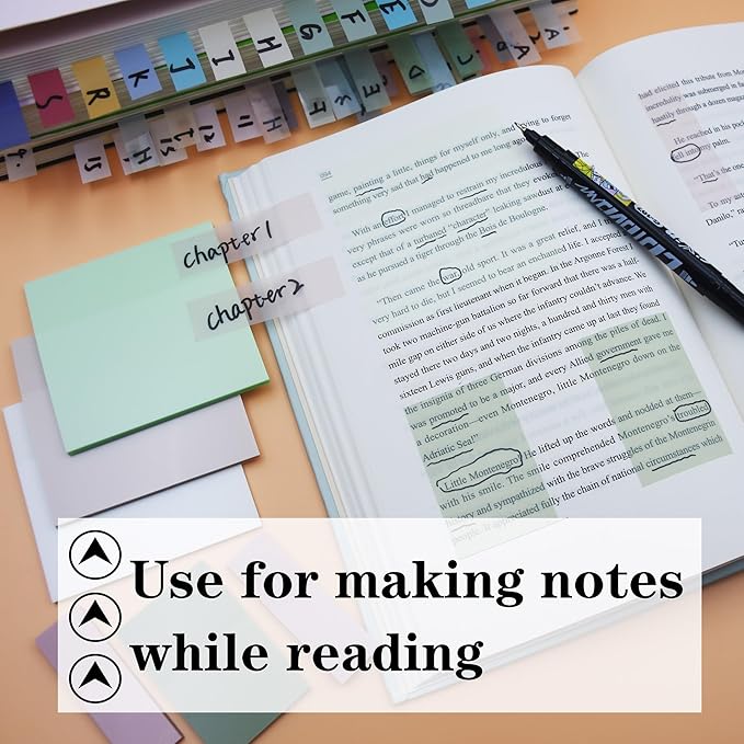 YOUDEFUL Translucent Sticky Notes, 3"x3" Cute Clear Transparent Page Flags Book Markers Stickers, Planner Accessories Sticky Notes, Bible Journaling Study Office School Supplies