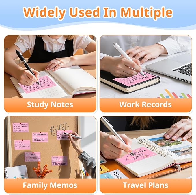 Index Cards 3x5 Inches, 300 PCS, Pink Flash Cards With Ring, Punched Lined Study Card Ruled Flashcards Notecards, Ruled Front And Blank Back, Note Card for School, College And Home