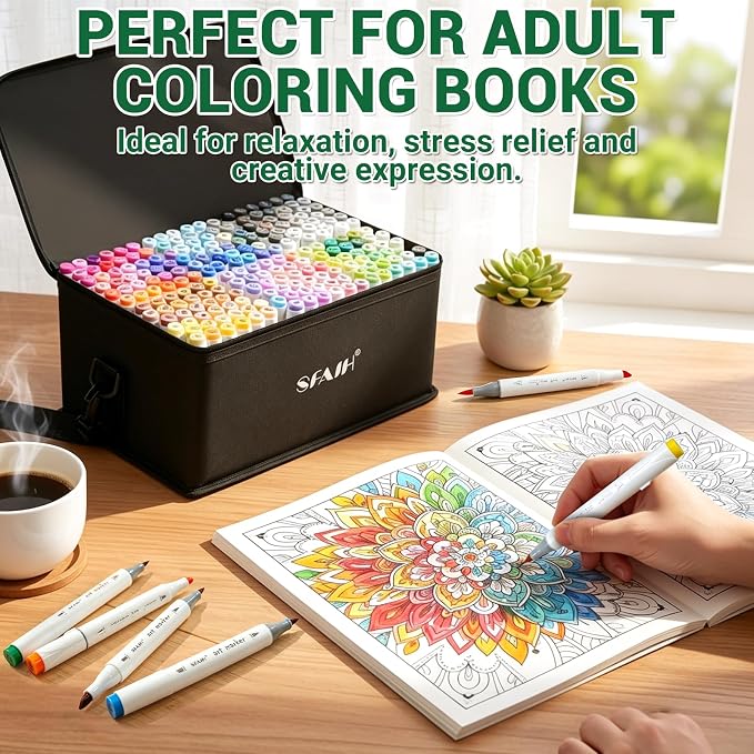 SFAIH Alcohol Markers Brush & Fine - Professional 217 Colors Set, Blending