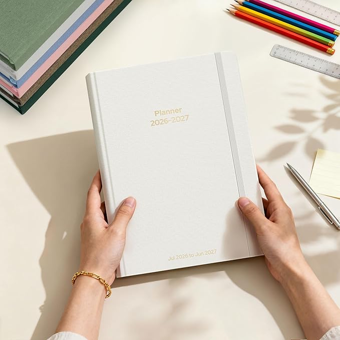 Planner 2026-2027 Monthly and Weekly Academic Planner July 2026 - June 2027, Linen Hardcover Agenda 2026-2027 Calendar Daily Planner for Student Teacher with Monthly Tabs, 6" x 8.3", Elegant Ivory