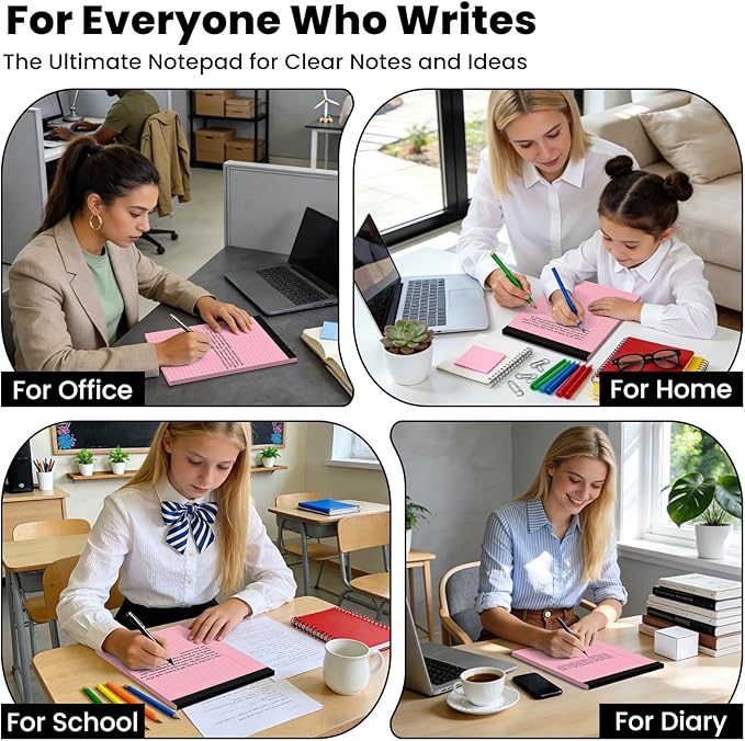 6pcs Legal Pads 8.5 x 11,Notepads 8.5 x 11 Inch, 30 Sheets/Pack, Pink Note Pads Clear Print Writing Pads of Paper, Perforate Wide Ruled Lined with Sturdy Back for Office, Business & School Supplies