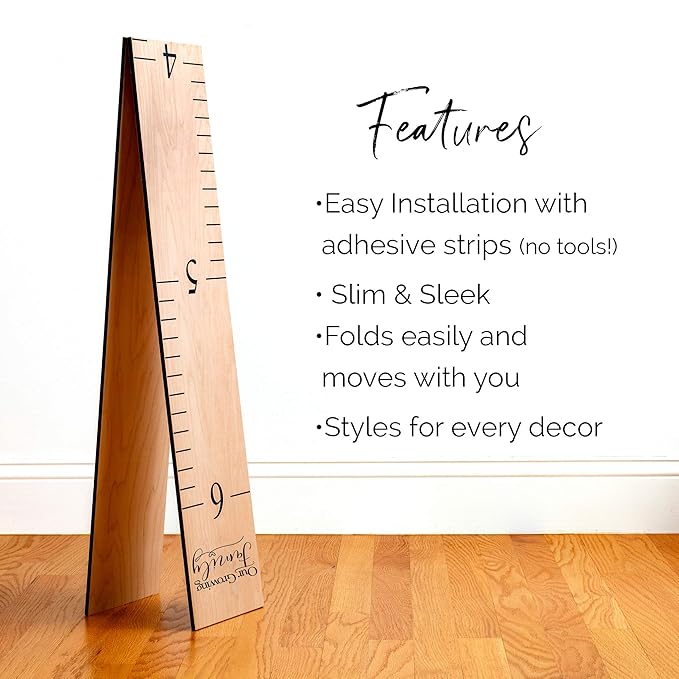 Headwaters Studio Wooden Growth Chart – Kids Height Chart, Wall Measurement for Kids, Height Chart for Wall, Growth Ruler for Children – Our Growing Family, Natural (6.7" to 6.5")