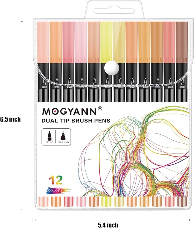 Skin Tone Markers, 12 Pack Dual Brush Pens for Art Drawing Sketching