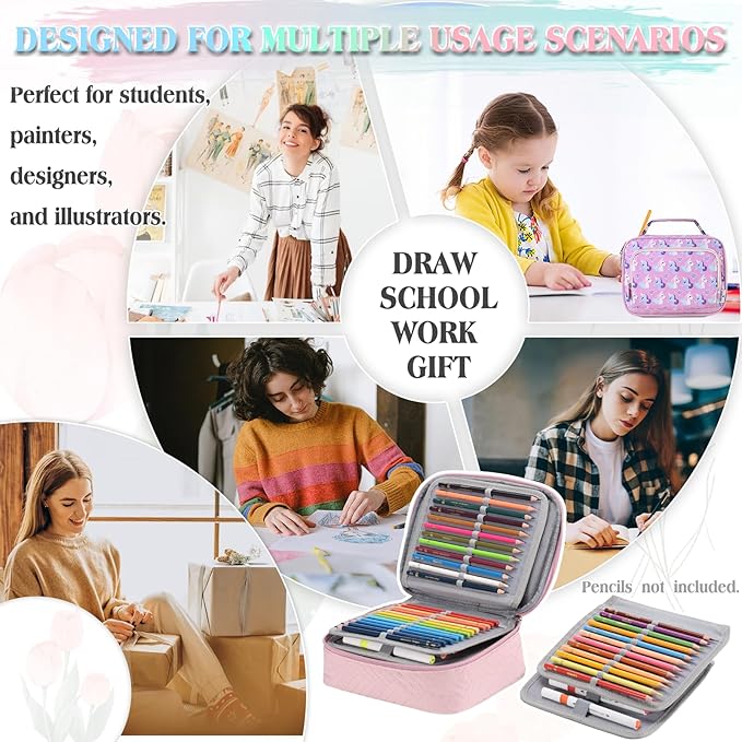 Large Pen Pencil Case,VONXURY High Capacity Art Colored Pencil Pouch Portable Stationery Organizer With 2 Detachable Layers 54 Slots Multiple Zipper Pockets for School Office College