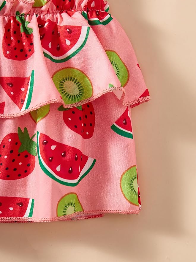 Little Girls Skirt Set - 2 Piece Short Sleeve Top Shirred Tiered Skirt Outfit Girls Spring Summer Clothes 3-8 Years