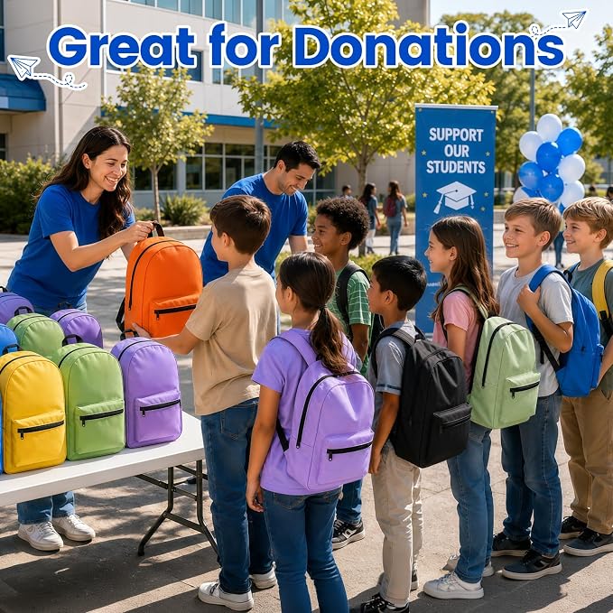 12 Pack Backpacks Bulk, 17 Inch Lightweight Bookbags in 6 Colors,Wholesale Backpack for Back to School Supplies
