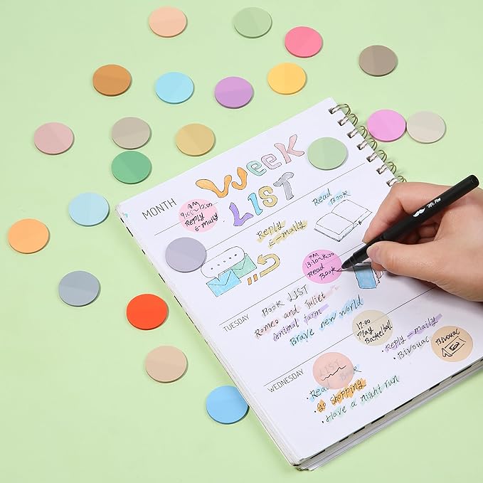 Mr. Pen- Round Transparent Sticky Notes, 1.1” Diameter, 14 Pads, 560 Sheets, Colorful, Water-Resistant See-Through Sticky Notes & Fineliner, Smooth Writing, Note Tabs for Bible Journaling, Studying