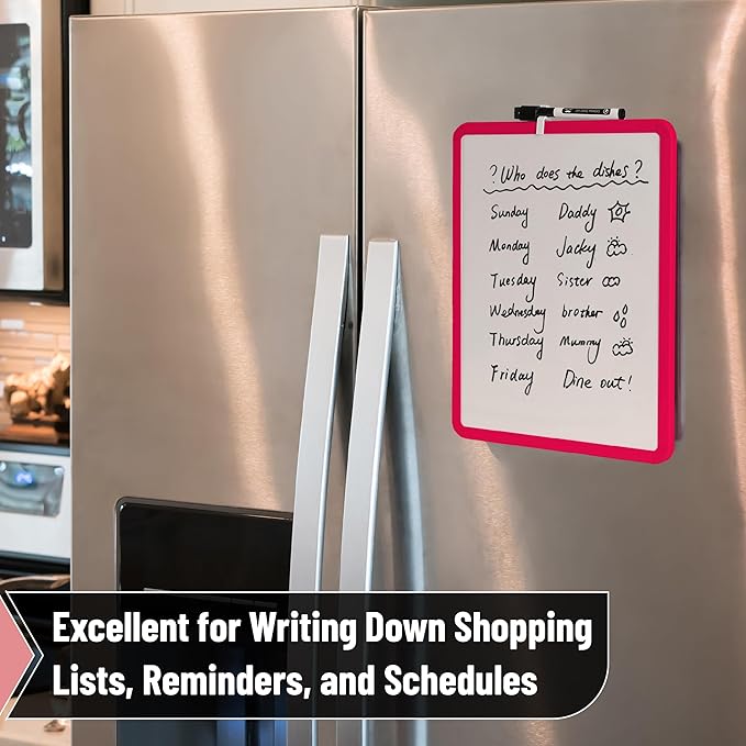 Mr. Pen- Dry Erase Board, 14” x 11” with a Black Dry Erase Marker, Red Frame, Small Mini White Board for Students, Fridge, Wall, Locker, Includes Double Sided Tapes