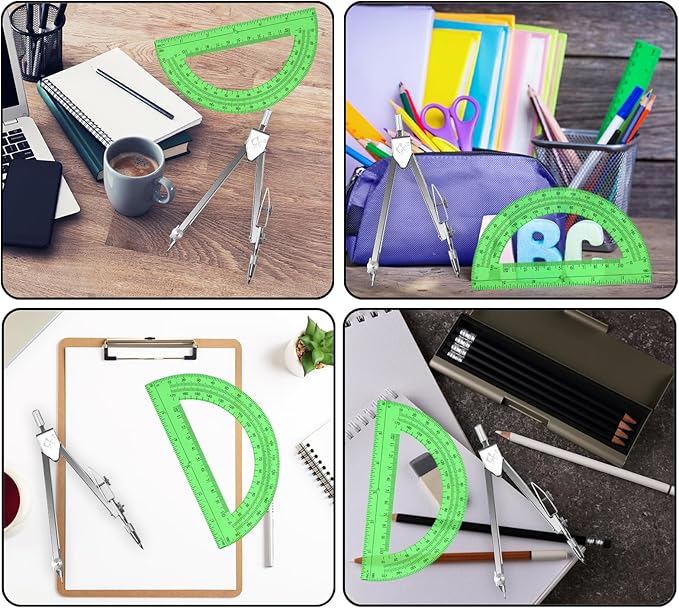 Students Geometry Math Set, Drawing Compass and 6 Inch Transparent Swing arm Protractor 180 Degree Math Protractor (Green)