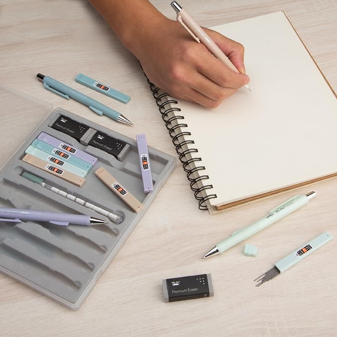 Mr. Pen- Pastel Mechanical Pencil Set with Lead Refills & Erasers, 4 Pack | 2 Sizes, 0.5 & 0.7mm, Fast Click, 6x Tubes HB & 2B Lead Refill, 3x Eraser for School Supplies, Drafting, Drawing & Sketching