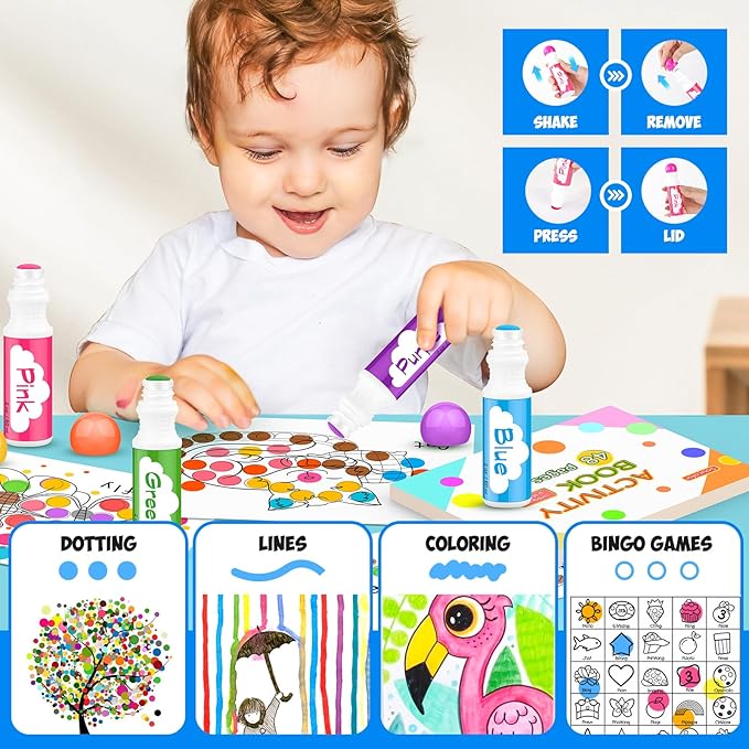 Soucolor 32-Pack Washable Dot Markers for Kids & Toddlers | 8 Vibrant Colors | Non-Toxic Bingo Daubers | Preschool Arts & Crafts, Classroom Supplies | Paint Dabbers for Endless Creative Fun