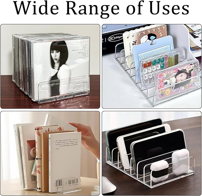 Philbinden 2 Pcs Clear Acrylic CD Holder, DVD/CD Display Rack & CD Storage Box & Vinyl Record Storage Stand Holds up to 14 Standard CD Cases for Media Shelf Storage and Organization