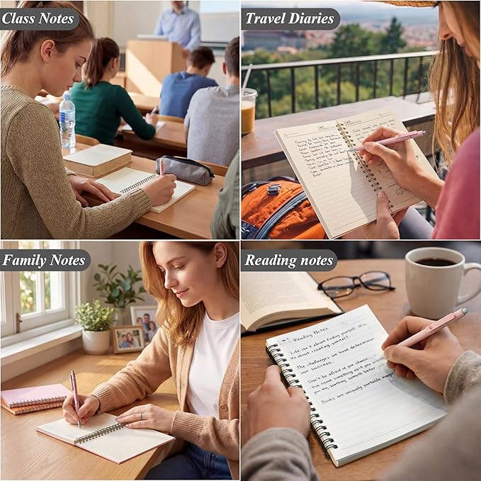 Leelosp 12 Pcs Small Spiral Notebook Lined Spiral Journal College Ruled Notebook Wire Bound Kraft Cover, 120 Pages for Work (Light Colored,5 x 7 Inch)