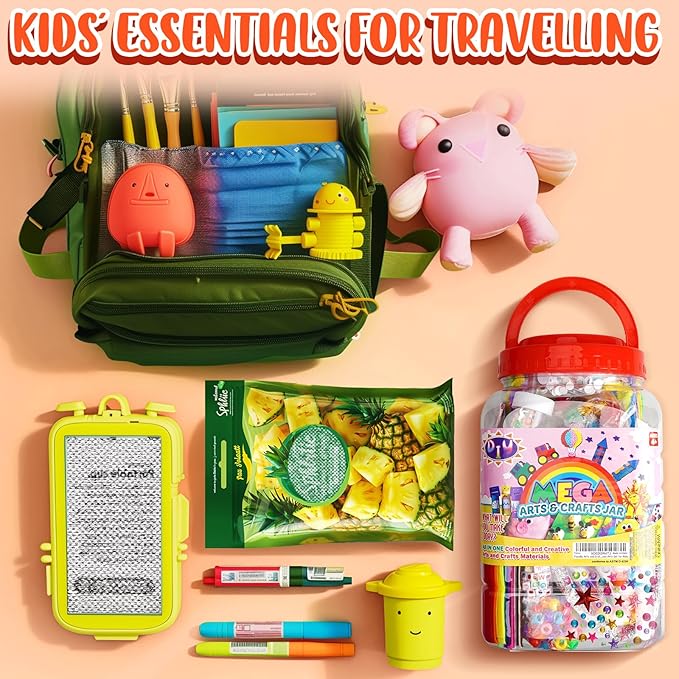 FUNZBO Arts and Crafts Supplies for Kids -Toddlers Craft Kit with Glitter Glue Stick, Pipe Cleaners, Popsicle Sticks, Pompoms & Stickers, Homeschool Supplies, Toys Crafts for Girls Age 4+