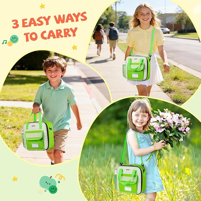REDSHELL Tactical Lunch Box Kids, Large Insulated Lunch Bag for Boys Girls, Cooler Lunchbag, Square Toddler Lunchbox, School Daycare Lunch Tote Pail with Water Bottle Holder Shoulder Strap, Dark Green
