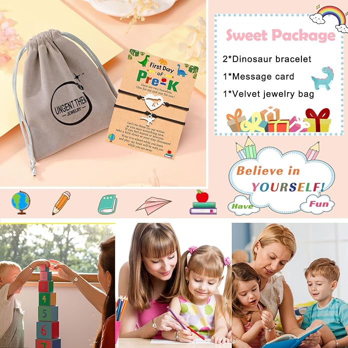 UNGENT THEM Back to School Bracelet Mother Son Dinosaur First Day of School Gifts for Boys Girls
