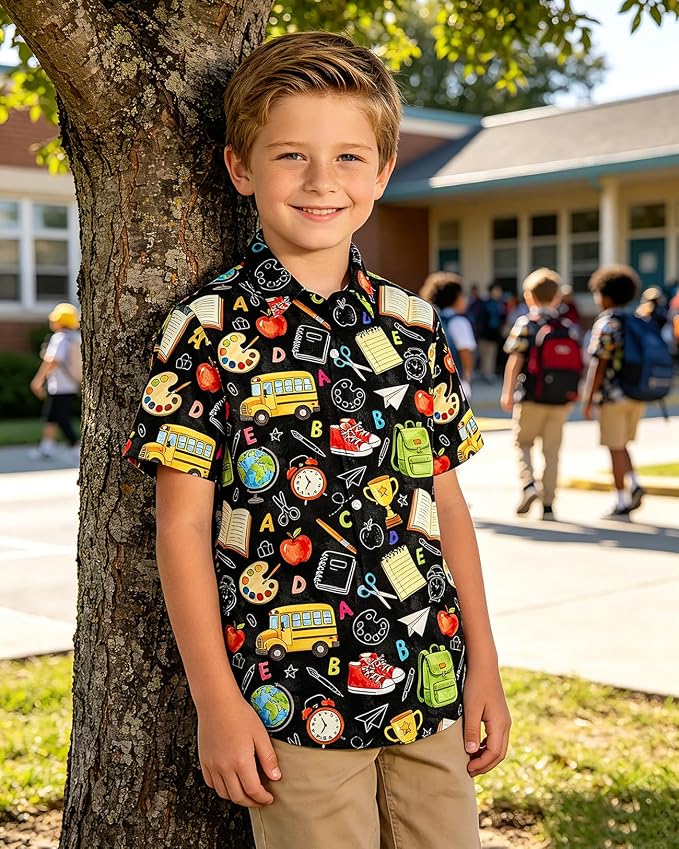 Enlifety 2-10T Kids Hawaiian Shirt Boys Short Sleeve Button Down Shirts Hawaii Summer Casual Blouse