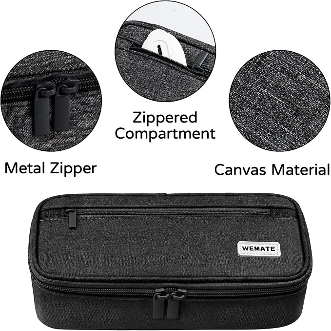 WEMATE Pencil Case, Large Capacity Pencil Pouch, Big Storage Organizer | for Stationery, Zipper Pen Bag, Travel Pen Box, Office Organizer Makeup Bag, for Men Women Black