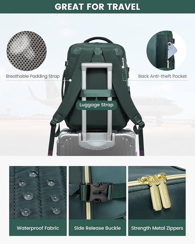 LOVEVOOK Large Travel Backpack for Women, TSA Carry on Backpack for Airplanes, 40L Personal Item Travel Bag fits 17" Laptop, Waterproof Carry on Bag Flight Approved with 4 Packing Cubes