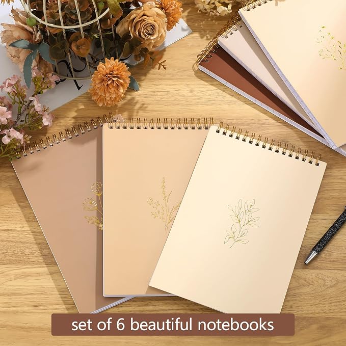 Gueevin 6 Pack Steno Pads, Top Spiral Notebooks 6 x 9 Inches,Brown
