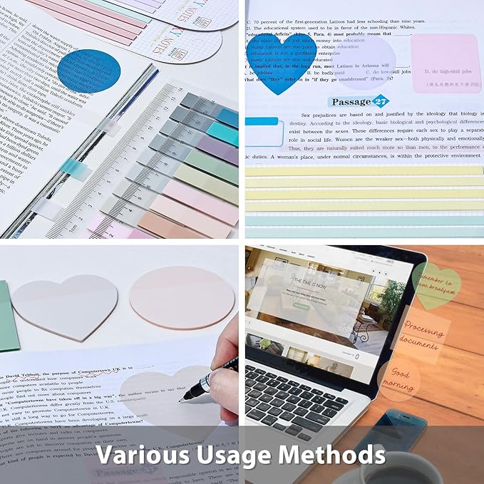 870 Sheets Transparent Sticky Notes, Clear 3 x 3 Round Sticky Notes with Marker, Waterproof Translucent Annotation Index Tabs for Bible Study Journaling Supplies