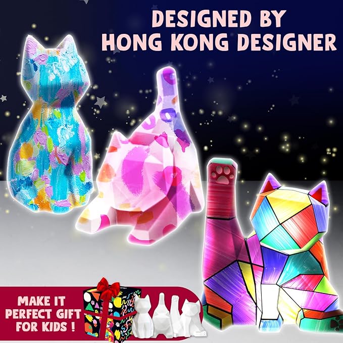 Goody King Paint Your Own Cat Lamp Art Kit, 3PCS DIY Night Light, Arts & Crafts for Kids Ages 8-12, Painting Kit for Girls Boys Age 4 5 6 7 8+, Art Supplies Cat Craft Birthday Gifts for Kids Ages 3+