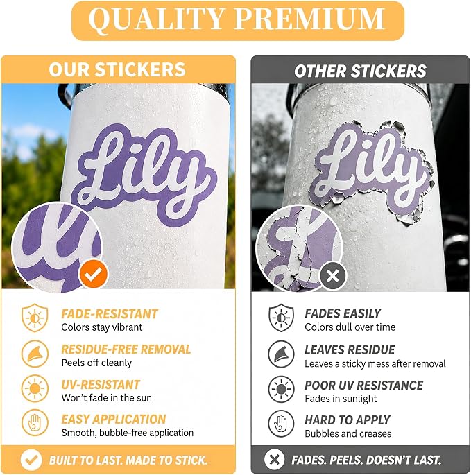 Custom Name Stickers, Personalized Waterproof Stickers, 8 Names Included | Customized Name Stickers, Waterproof and Dishwasher Safe Vinyl Lettering Labels for Tumblers, Laptops, School Items and More