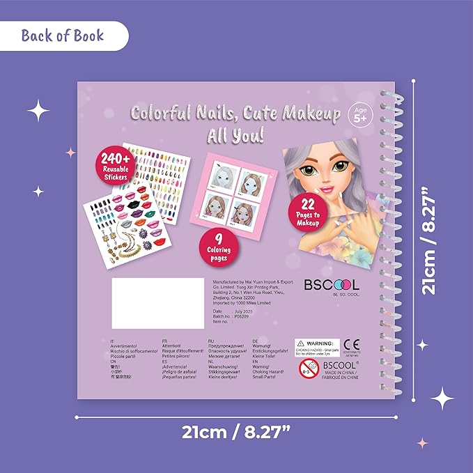 BSCOOL Nails & Makeup Sticker and Coloring Book for Girls Ages 4+ – 2 Pack – 240+ Removable Stickers – Nail Design & Makeup Activity Book – Creative Birthday Gift for Kids