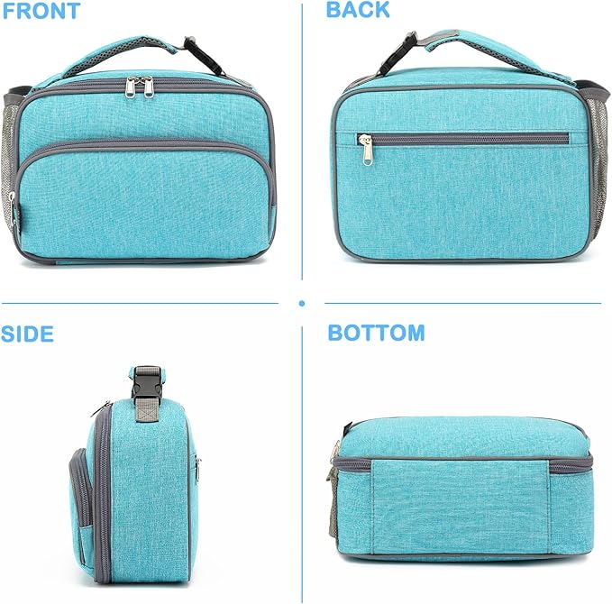FlowFly Kids Lunch box Insulated Soft Bag Mini Cooler Back to School Thermal Meal Tote Kit for Girls, Boys, Sea Blue