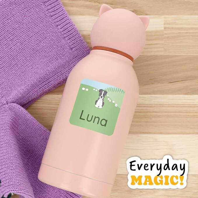 Camp Name Labels for Kids (33) – Custom Waterproof Stickers for Water Bottles, Lunch Boxes, Daycare & School with Unique Designs - Farm