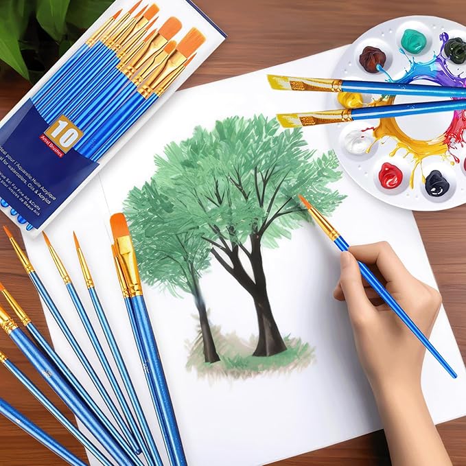 132PCS Valued Paint Brushes and Palettes Set,12Pack of 120PCS Paint Brushes Bulk, 12 Paint Paint Trays, Artist Acrylic Brushes Nylon Brush Head, Suitable for All Purpose Oil Watercolor Painting Set