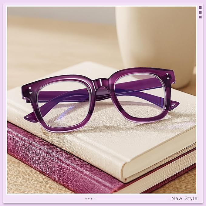 Madison Avenue Oversized Blue Light Blocking Glasses for Women Fashion Blue Light Blockers Anti Eyestrain & UV Protection Computer Eyeglasses (Transparent Purple)