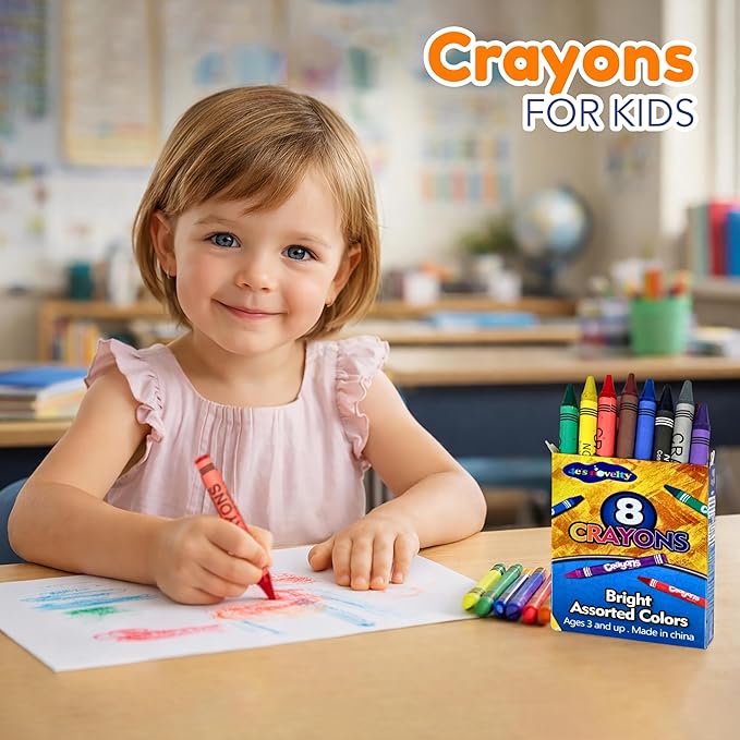 4E's Novelty 48 Boxes of 8-Packs Bulk Crayons for Kids, Classroom Crayons Bulk Teachers Supplies, School Supplies, Restaurants, Birthday Party Favors Non-Toxic (48 of 8-Packs)