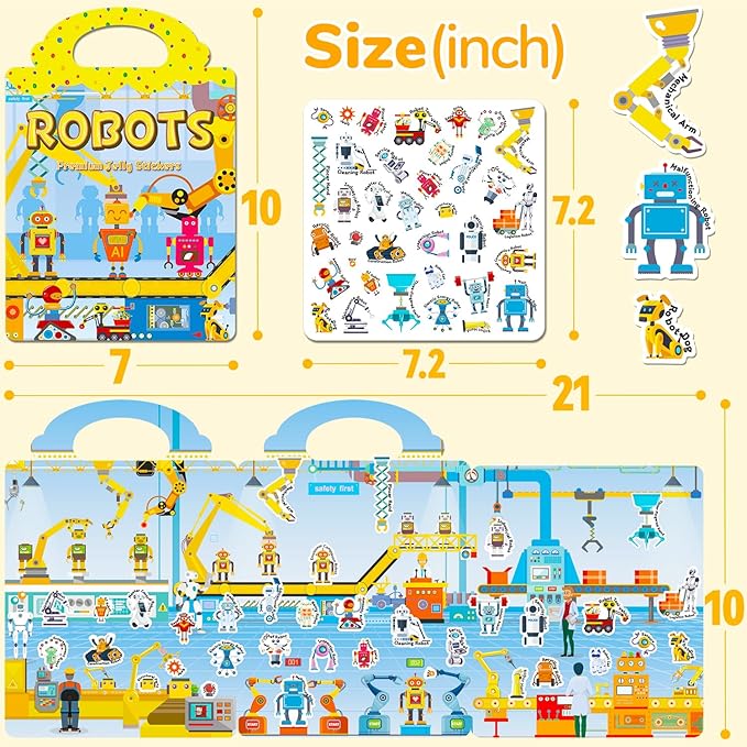 6 Sets Reusable Sticker Book for Toddlers 1-3, Jelly Stickers Book for Kids 2-4, Travel Sticker Activity Toys for Childs 3 4 5 6 Years Girls & Boys Best Gifts