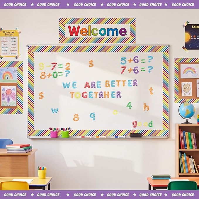 221 Pcs Composition Notebook Bulletin Board Letters, Round Alphabet Number Punctuation Symbol Combo Letter Cutouts, Colorful Classroom Decor for Summer School Chalkboard Whiteboard Poster Wall