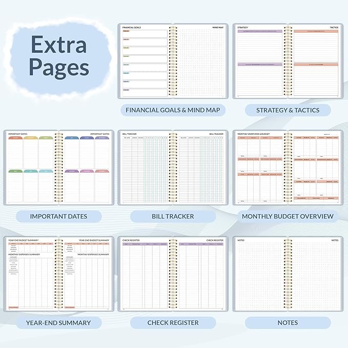 SUNEE Budget Planner - Monthly Budget Book with Expense Tracker Notebook, Undated 12 Month Bill Organizer & Finance Planner to Manage Your Money, A5 (6.4" x 8.3") Account Book with Colorful Tab, Blue