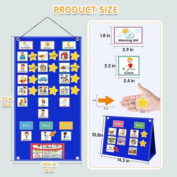 ALSLEA Large Visual Schedule for Kids with Autism Chore Chart for Kids Daily Routine Chart Autism Learning Materials Toddler Planning Board Visual Schedule for Classroom, Home with 124 Cards (Blue)