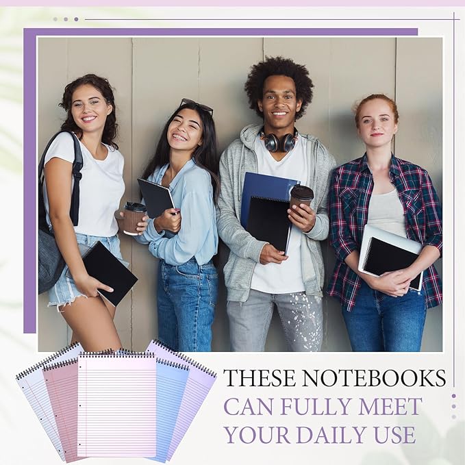 MotiMind 10 Pack 8.5" x 11" Top Spiral Notebook with 3 Hole Punched Morandi Colors Legal Pads College Ruled Notepad 50 Sheets Hard Cardboard Paper Wirebound Notepad for Office School Business