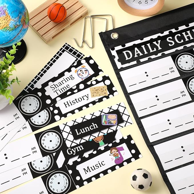 Chiisong Daily Schedule Pocket Chart, Boho 14+1 Pocket, with 40 Pcs Reusable Dry Eraser Cards Calendar for Classroom Toddler Schedule Chart Office Home Activity(Classic Style)