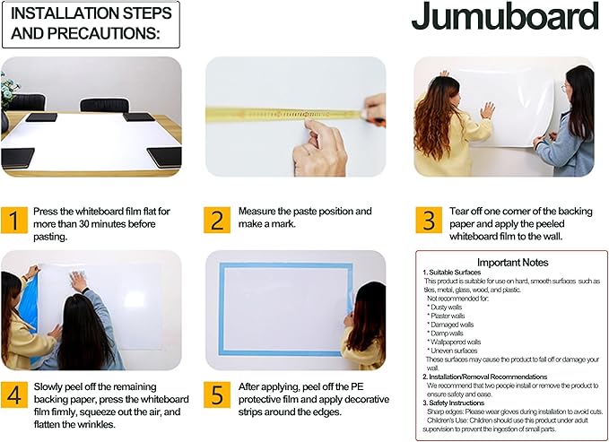 Self-Adhesive Dry Erase Whiteboard Sticker, 55.12" x 27.56" Magnetic Receptive White Board Wall Film, No Ghosting, Easy Write & Clean | Peel & Stick for Office, Home & Classroom,Incl. Accessories